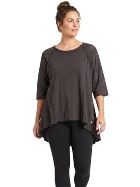 Neon Buddha Tunic Top 1X Gray Short Sleeve Lagenlook Mori Kei Hippie Earthy Boho